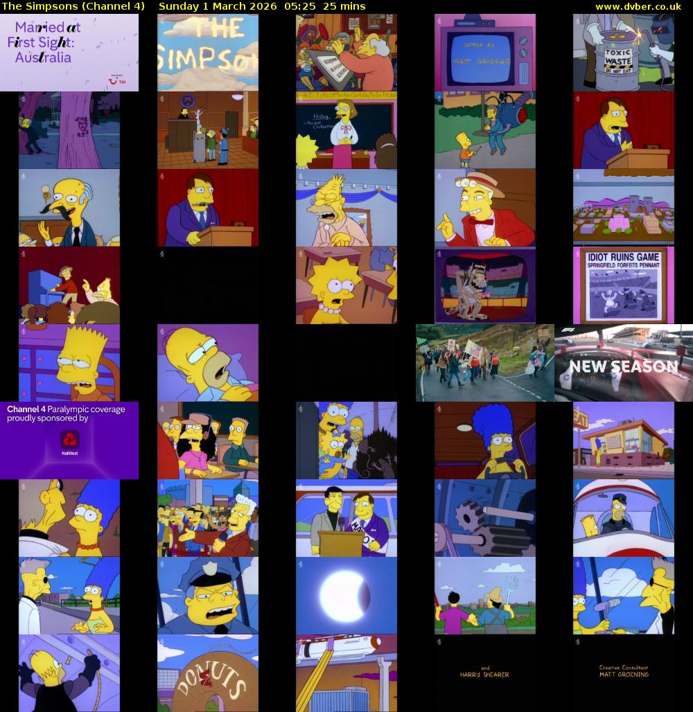 The Simpsons (Channel 4) Sunday 1 March 2026 05:25 - 05:50