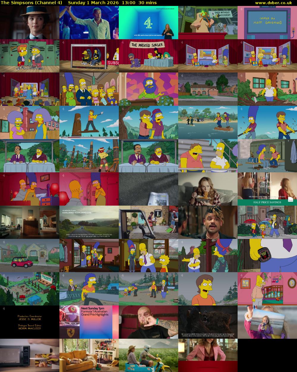 The Simpsons (Channel 4) Sunday 1 March 2026 13:00 - 13:30