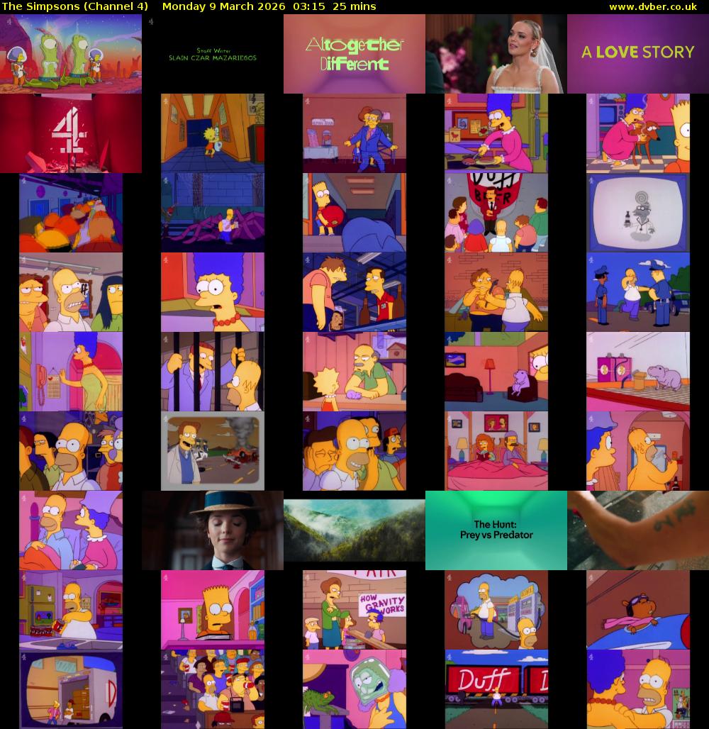 The Simpsons (Channel 4) Monday 9 March 2026 03:15 - 03:40