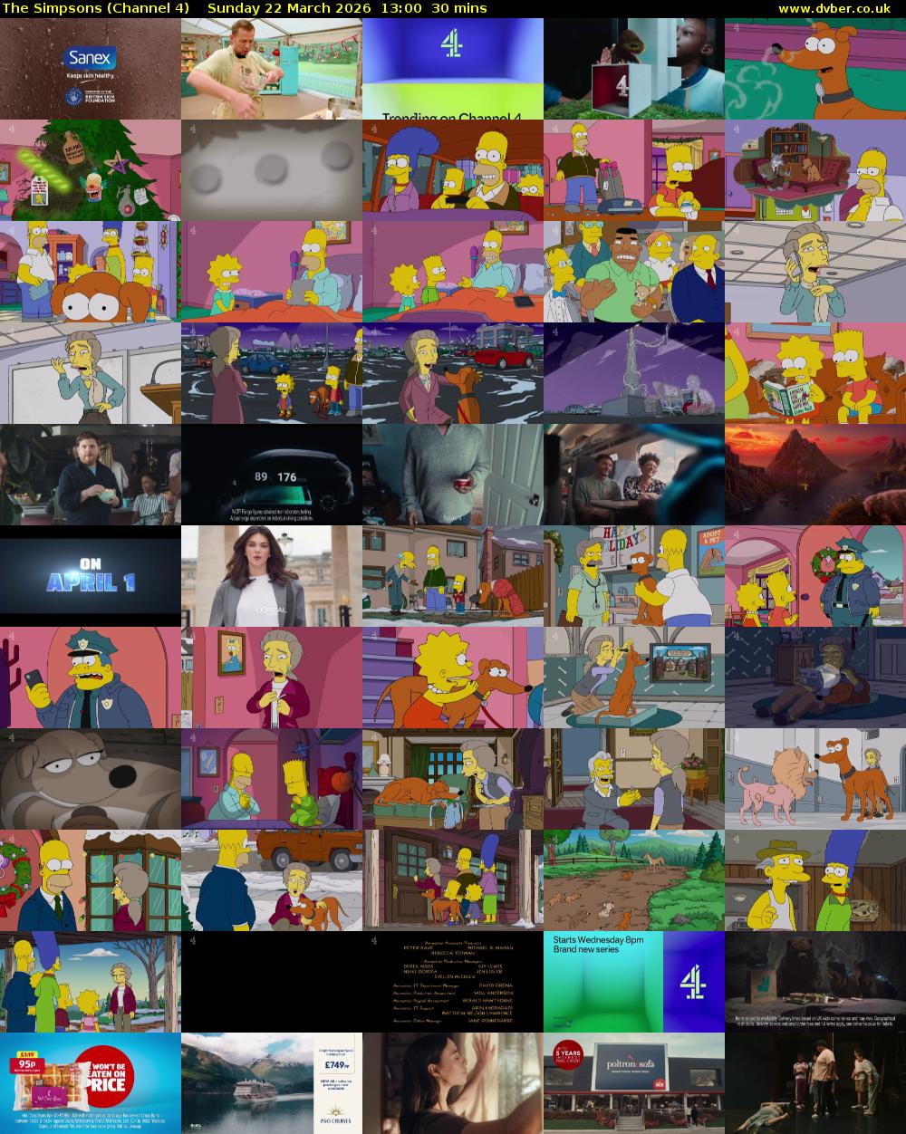 The Simpsons (Channel 4) Sunday 22 March 2026 13:00 - 13:30
