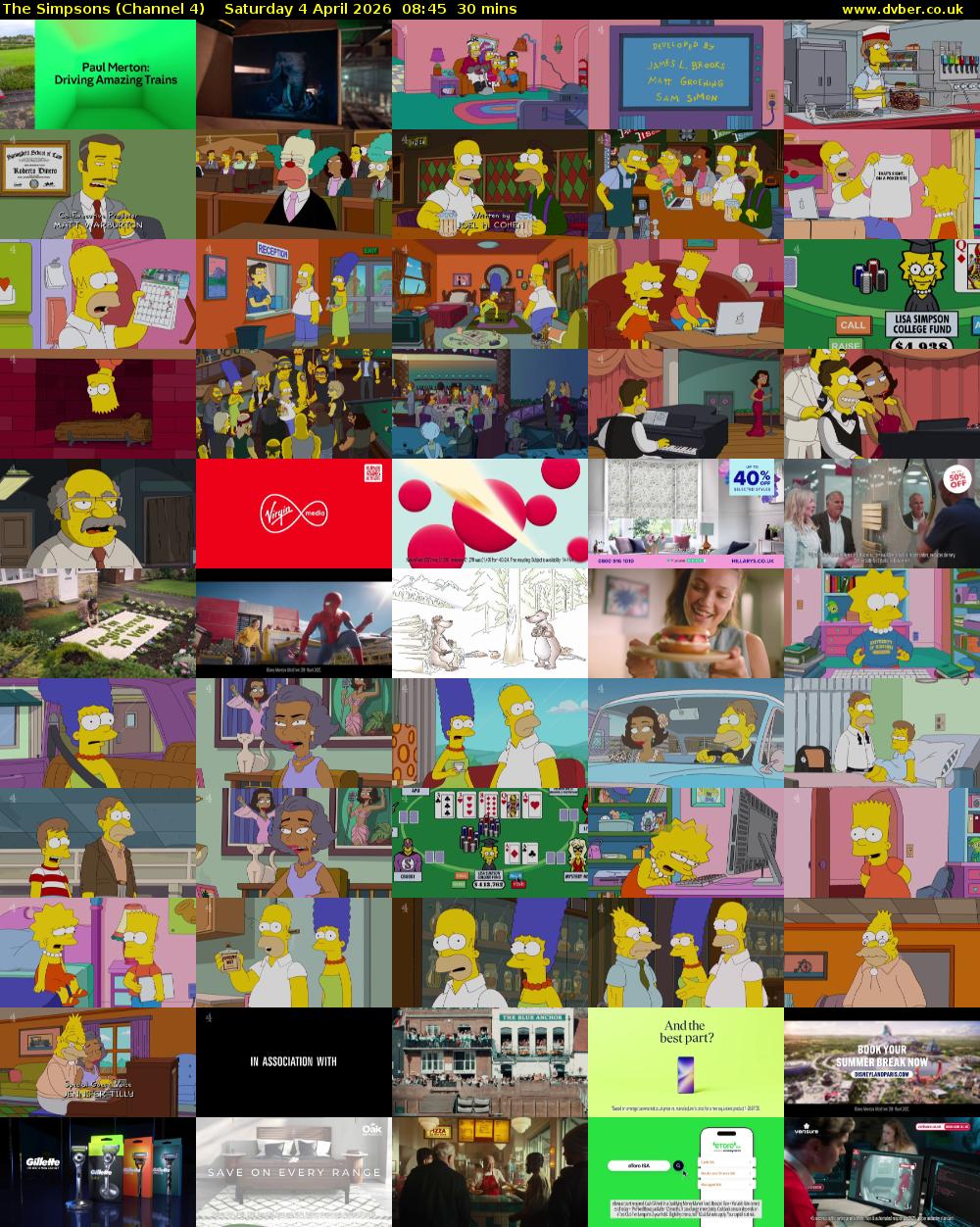 The Simpsons (Channel 4) Saturday 4 April 2026 08:45 - 09:15