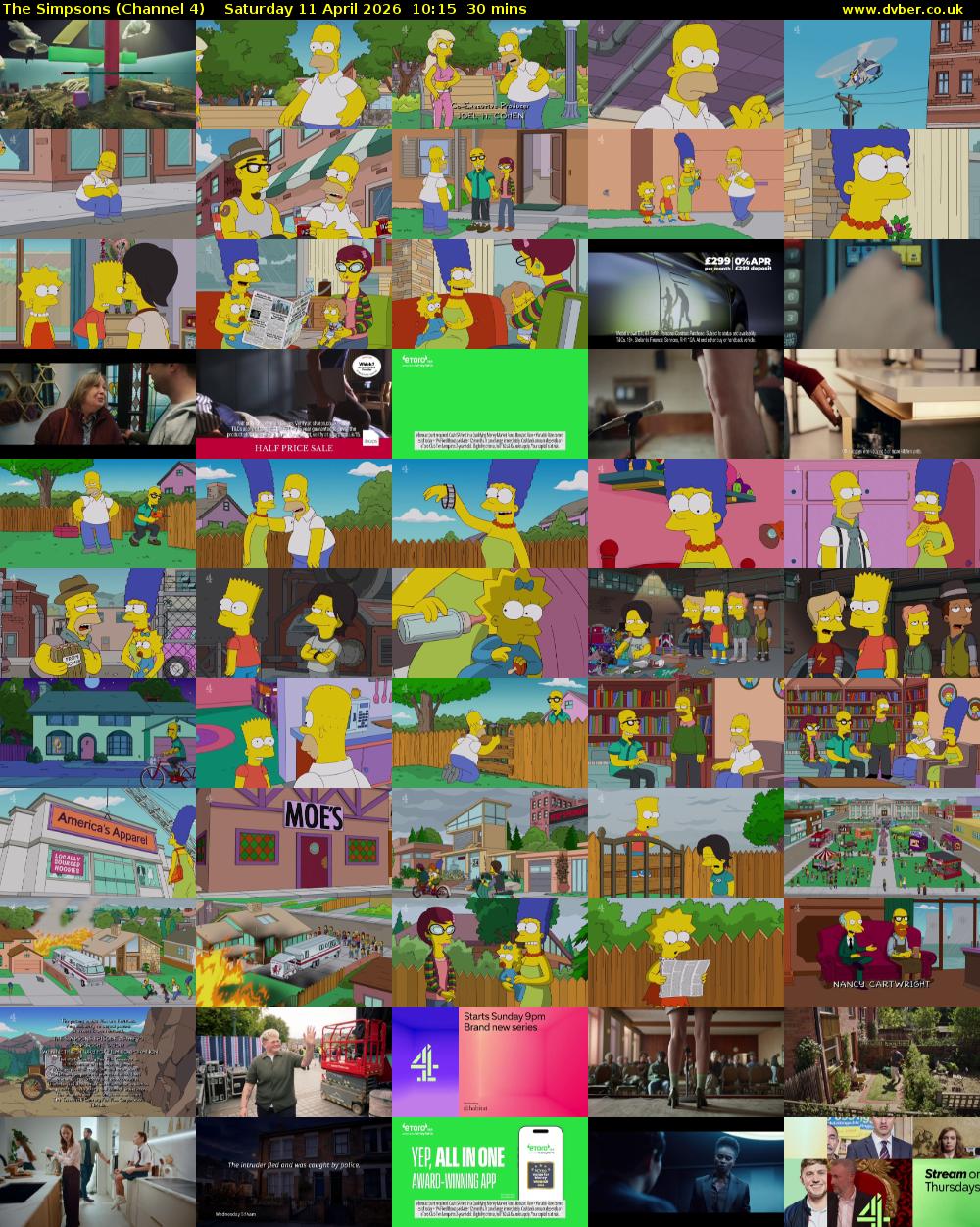 The Simpsons (Channel 4) Saturday 11 April 2026 10:15 - 10:45