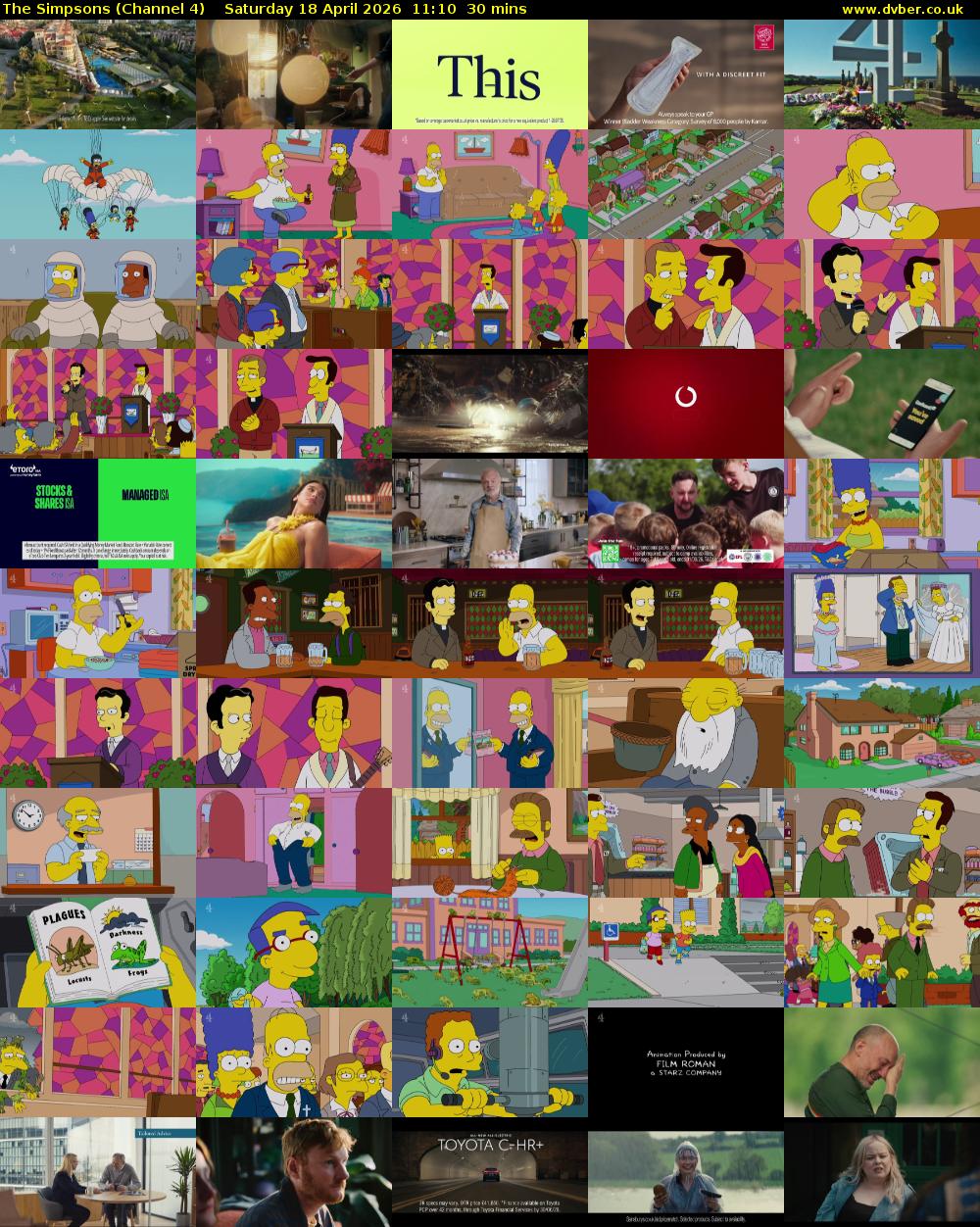 The Simpsons (Channel 4) Saturday 18 April 2026 11:10 - 11:40