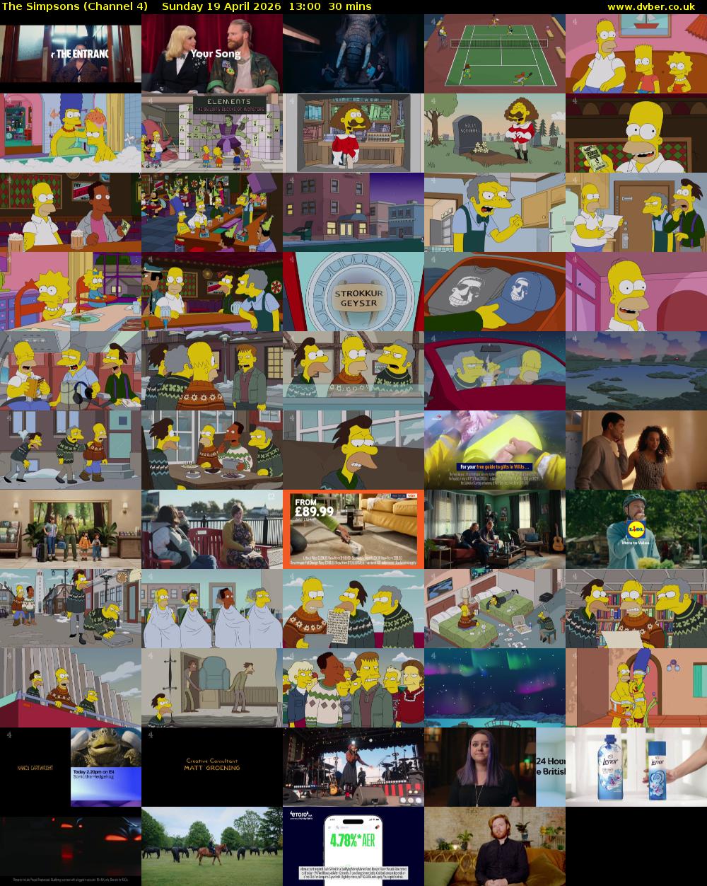 The Simpsons (Channel 4) Sunday 19 April 2026 13:00 - 13:30