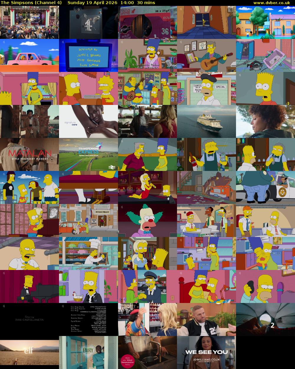 The Simpsons (Channel 4) Sunday 19 April 2026 14:00 - 14:30
