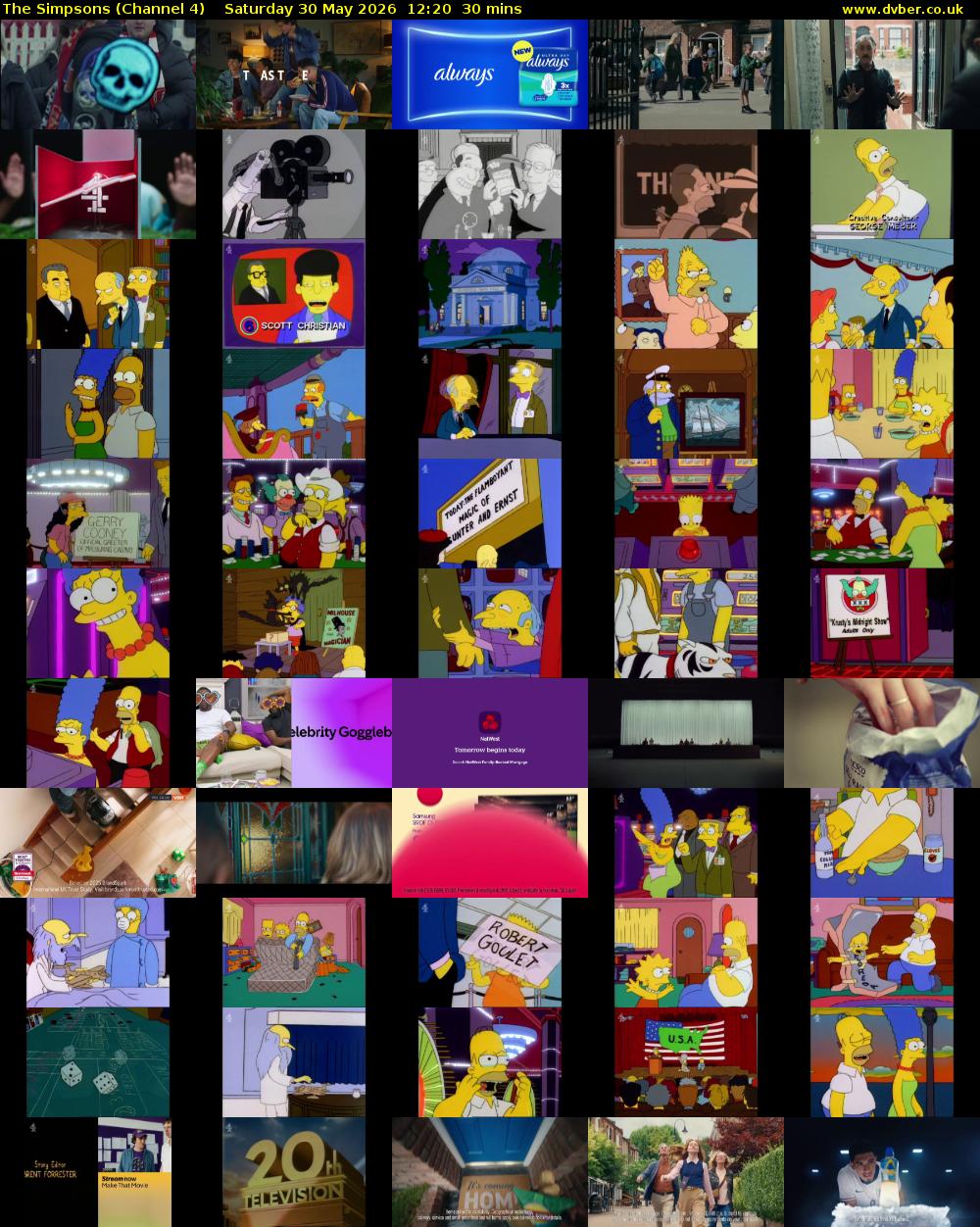 The Simpsons (Channel 4) Saturday 30 May 2026 12:20 - 12:50