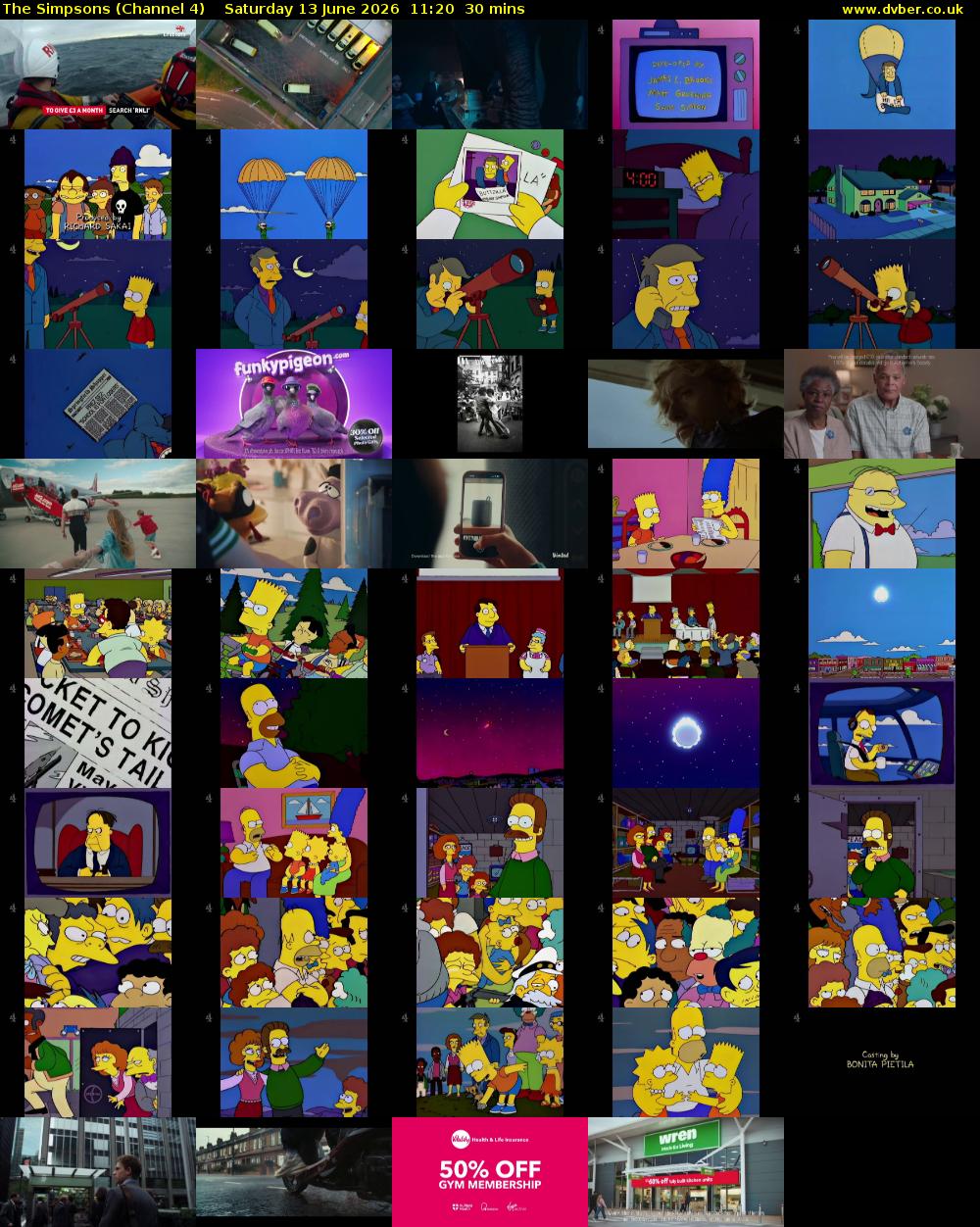 The Simpsons (Channel 4) Saturday 13 June 2026 11:20 - 11:50