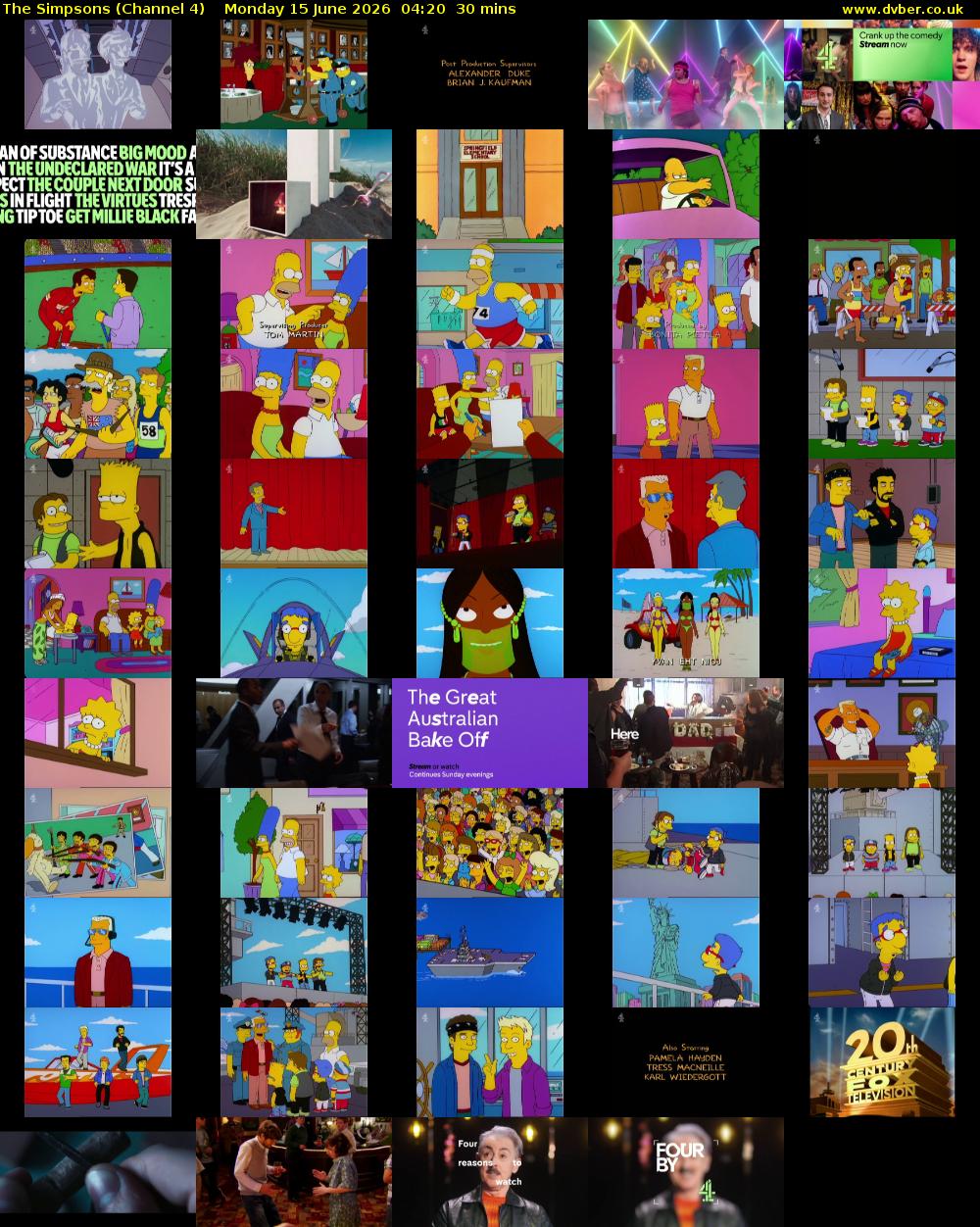 The Simpsons (Channel 4) Monday 15 June 2026 04:20 - 04:50