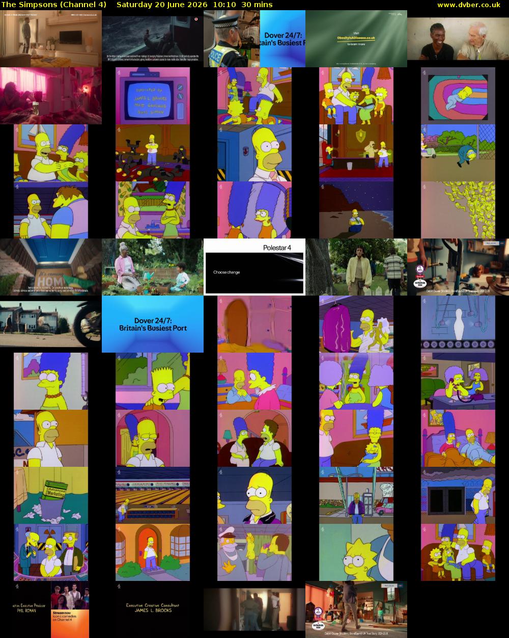 The Simpsons (Channel 4) Saturday 20 June 2026 10:10 - 10:40