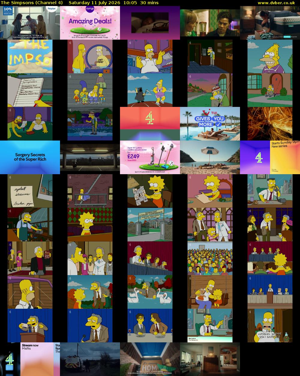 The Simpsons (Channel 4) Saturday 11 July 2026 10:05 - 10:35