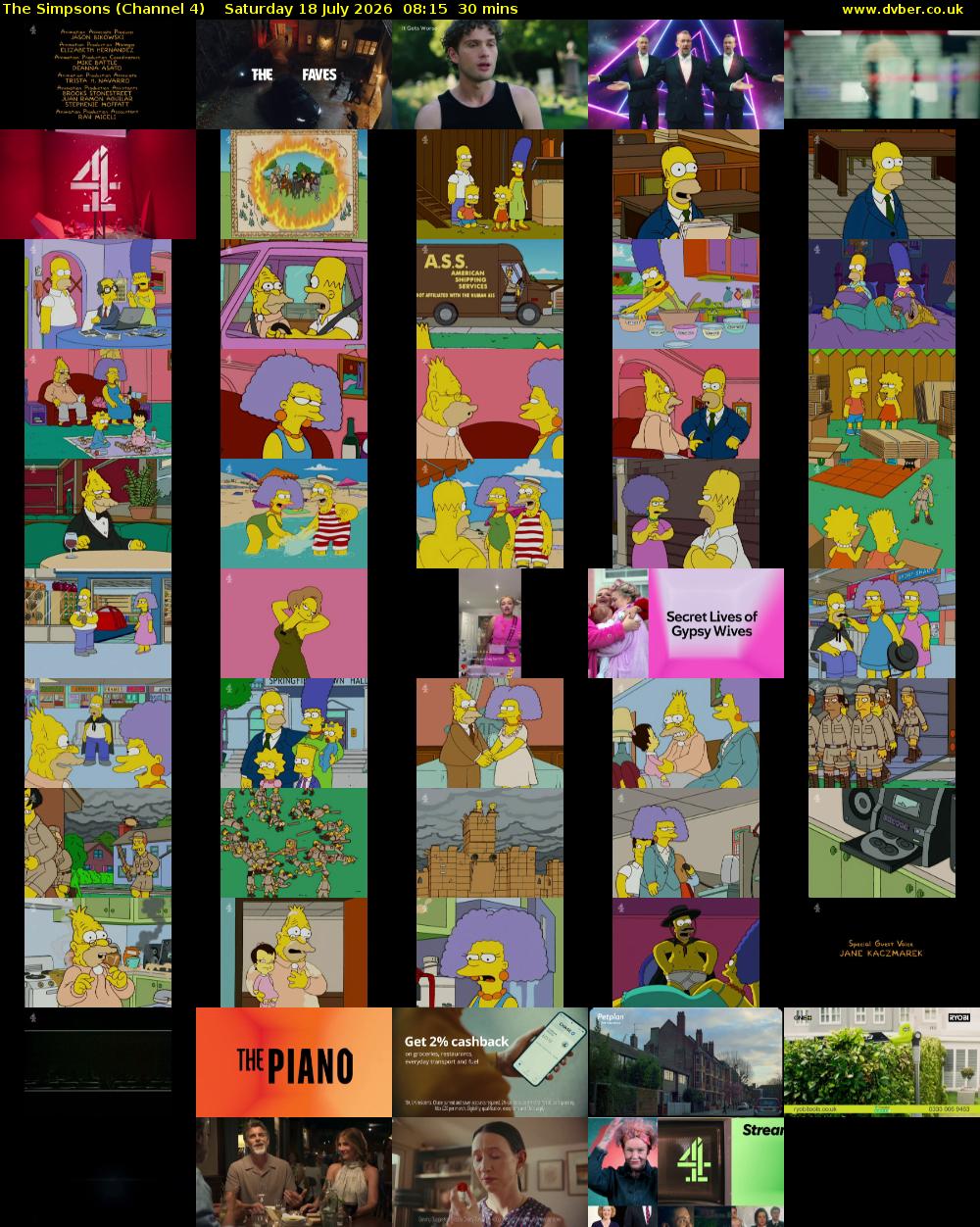 The Simpsons (Channel 4) Saturday 18 July 2026 08:15 - 08:45