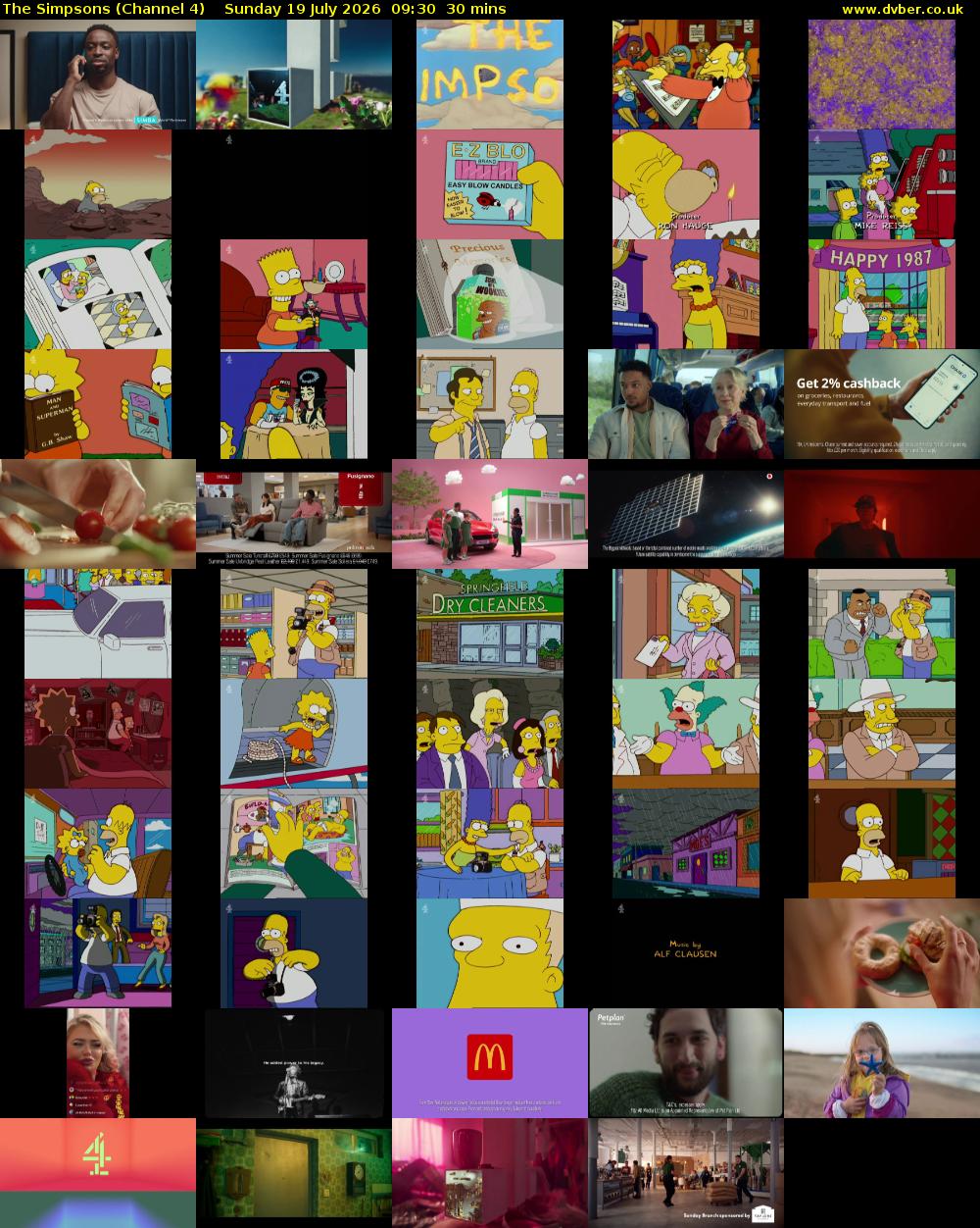 The Simpsons (Channel 4) Sunday 19 July 2026 09:30 - 10:00