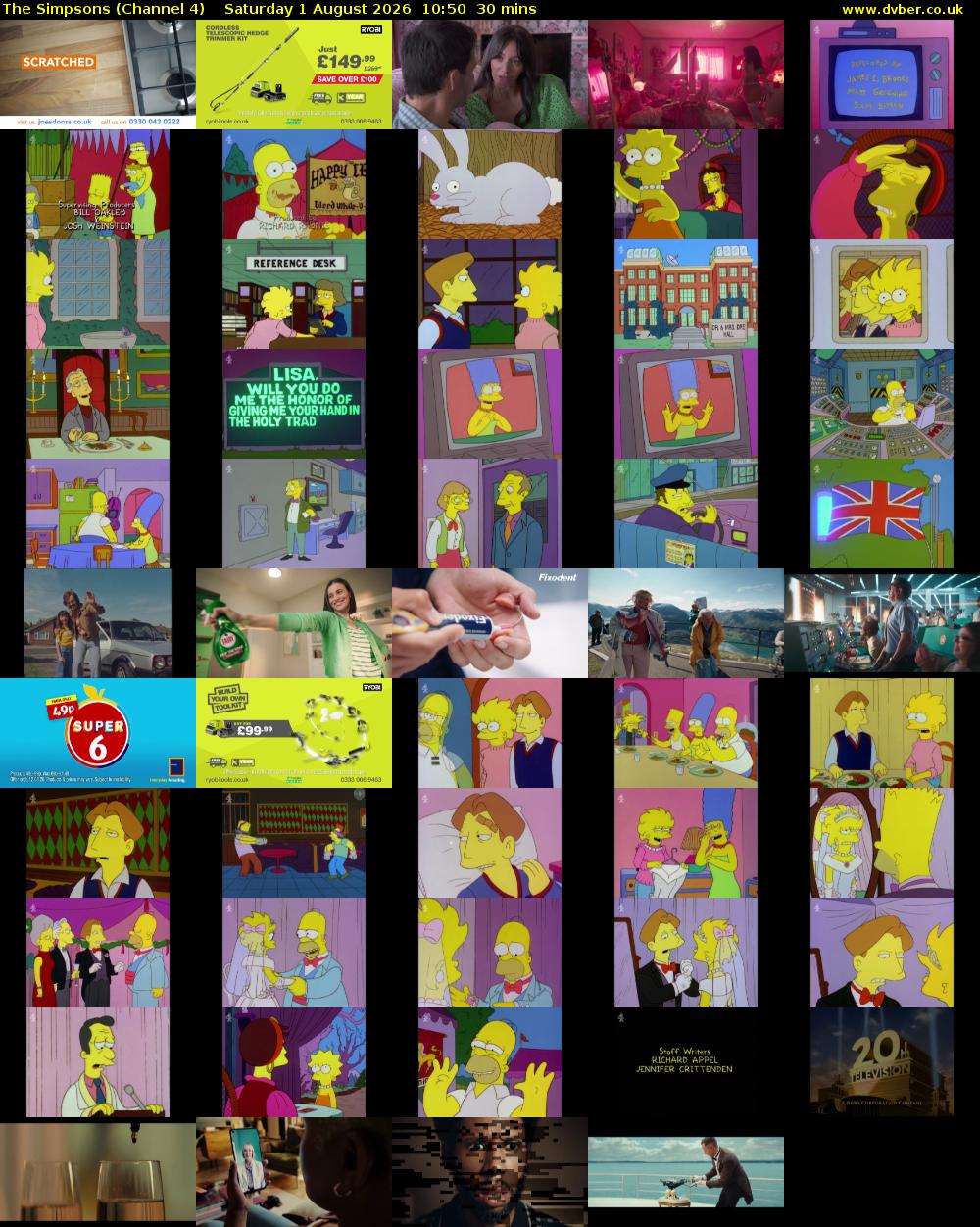 The Simpsons (Channel 4) Saturday 1 August 2026 10:50 - 11:20