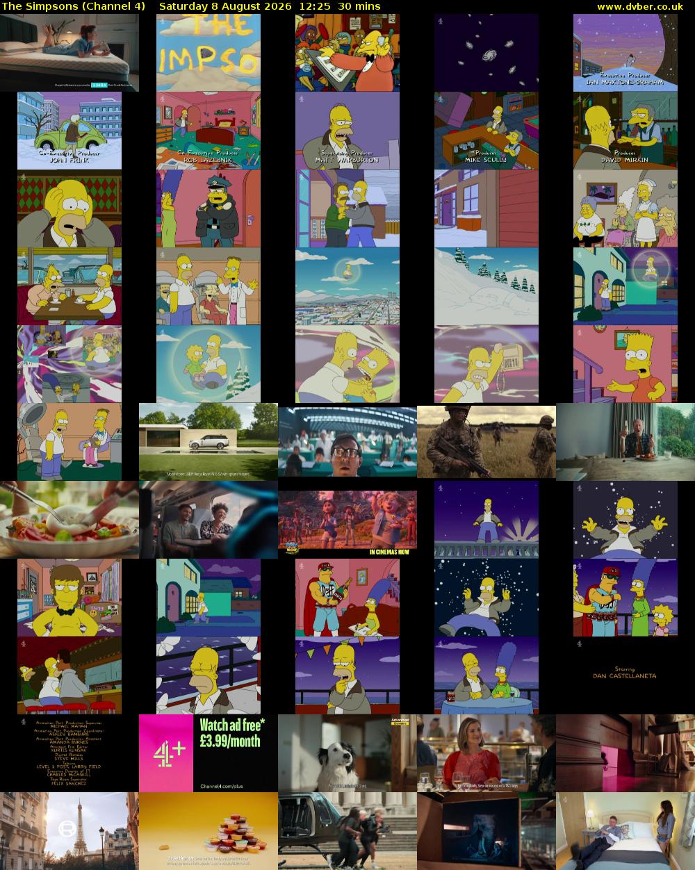 The Simpsons (Channel 4) Saturday 8 August 2026 12:25 - 12:55