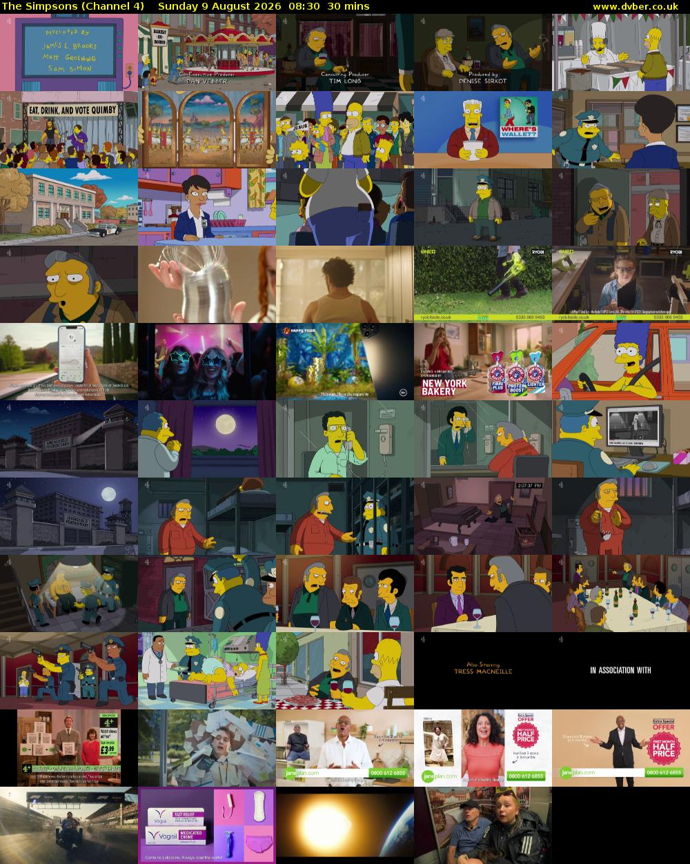 The Simpsons (Channel 4) Sunday 9 August 2026 08:30 - 09:00