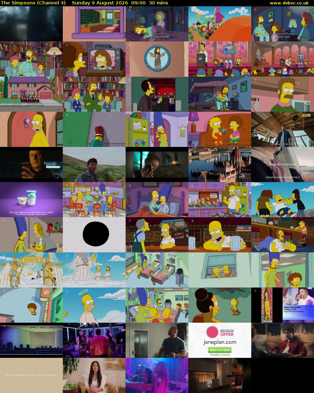 The Simpsons (Channel 4) Sunday 9 August 2026 09:00 - 09:30