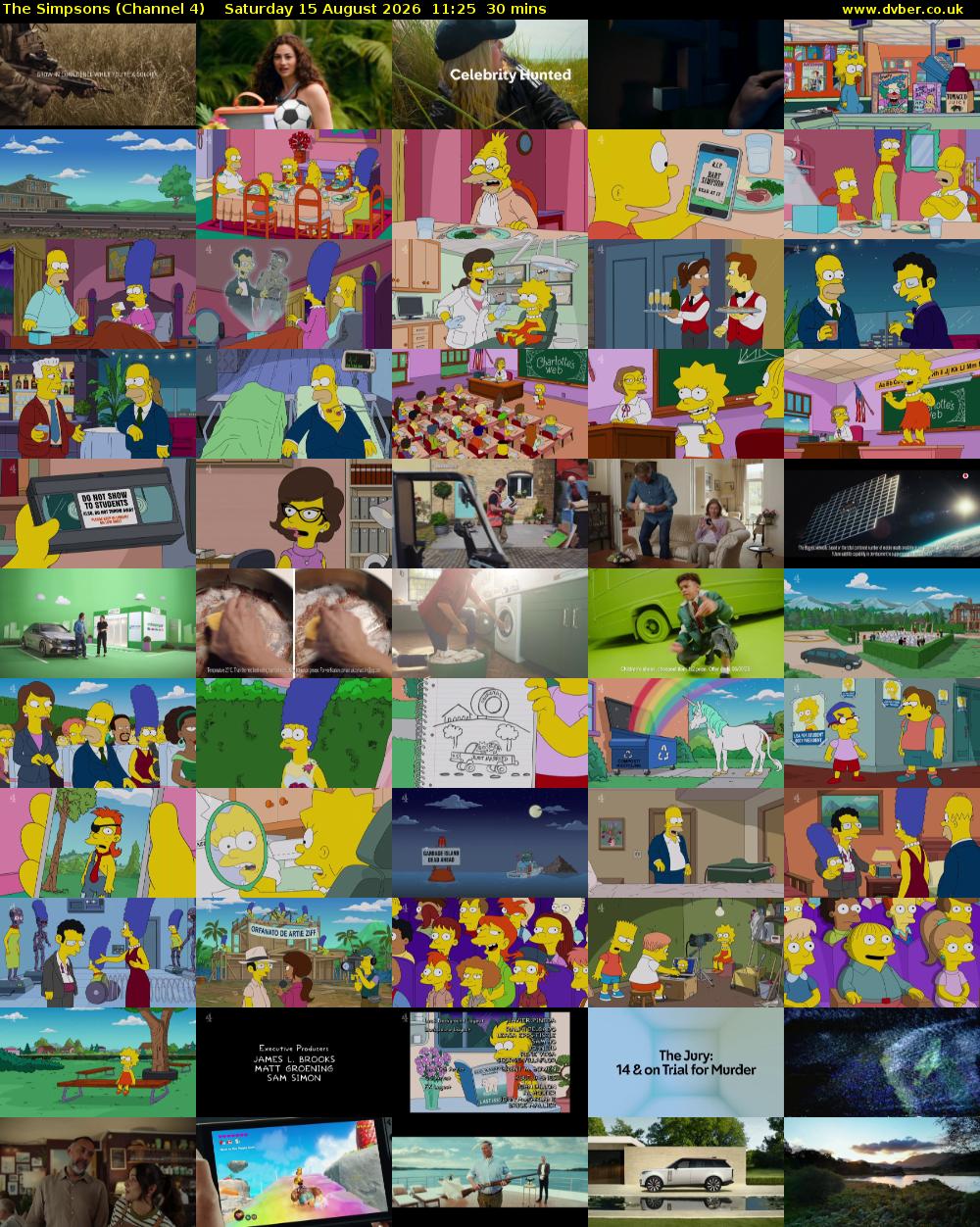 The Simpsons (Channel 4) Saturday 15 August 2026 11:25 - 11:55