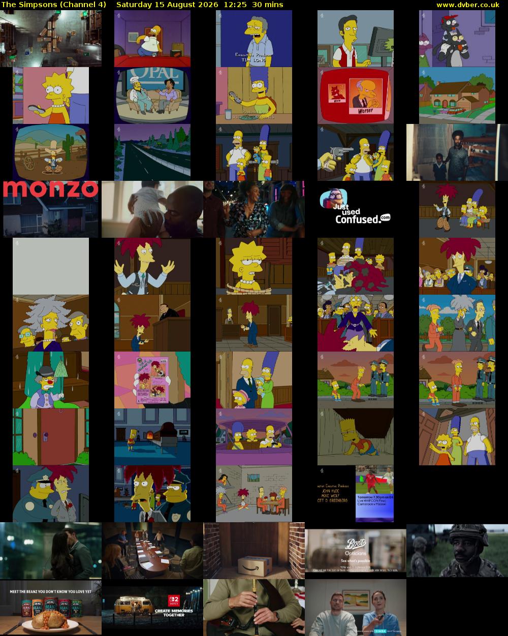 The Simpsons (Channel 4) Saturday 15 August 2026 12:25 - 12:55