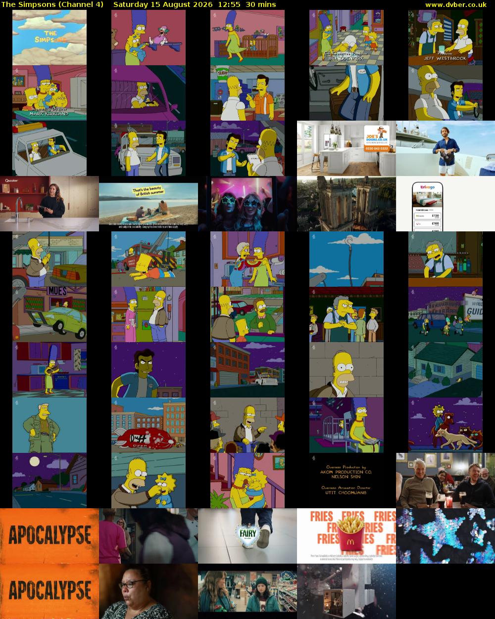 The Simpsons (Channel 4) Saturday 15 August 2026 12:55 - 13:25