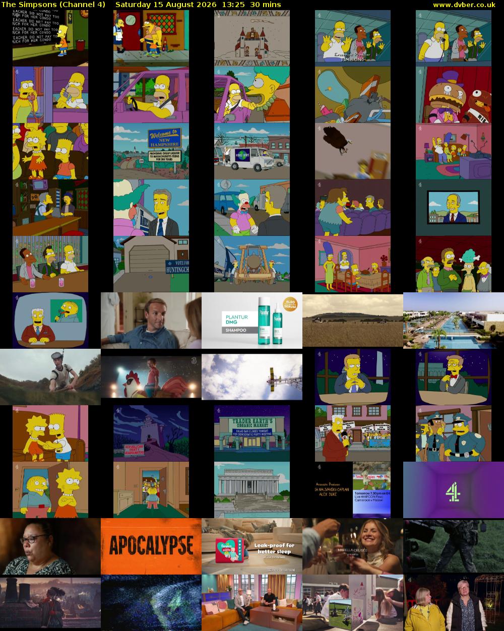 The Simpsons (Channel 4) Saturday 15 August 2026 13:25 - 13:55