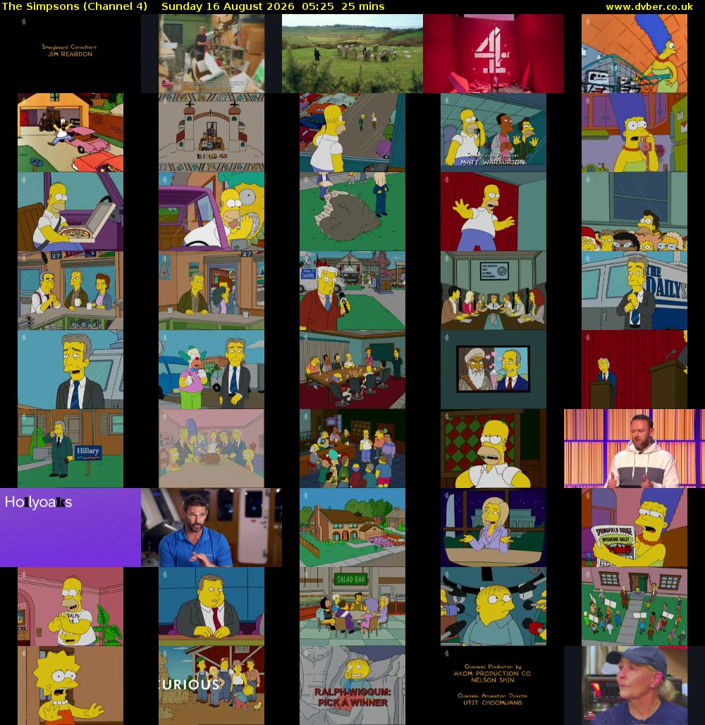 The Simpsons (Channel 4) Sunday 16 August 2026 05:25 - 05:50