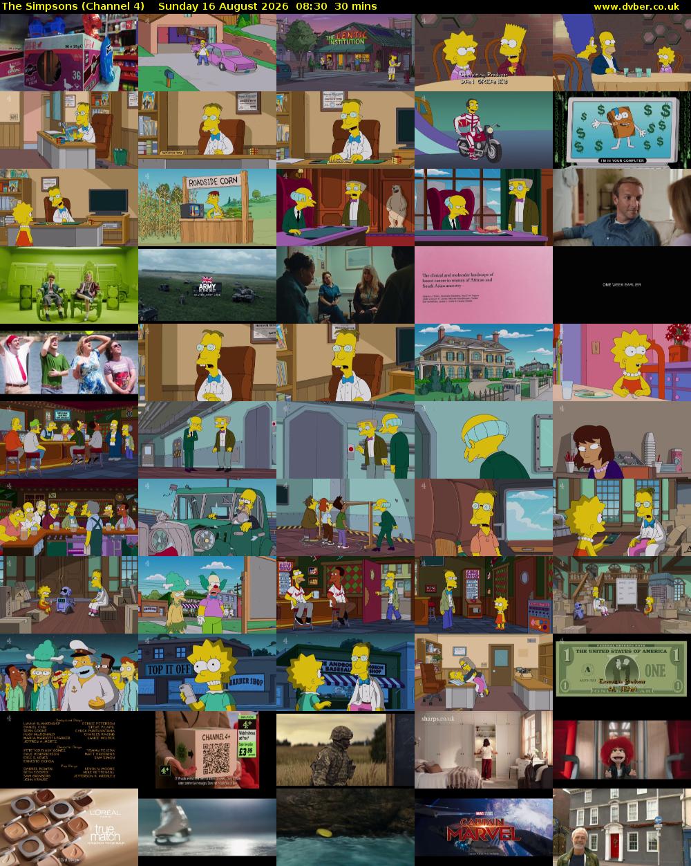 The Simpsons (Channel 4) Sunday 16 August 2026 08:30 - 09:00