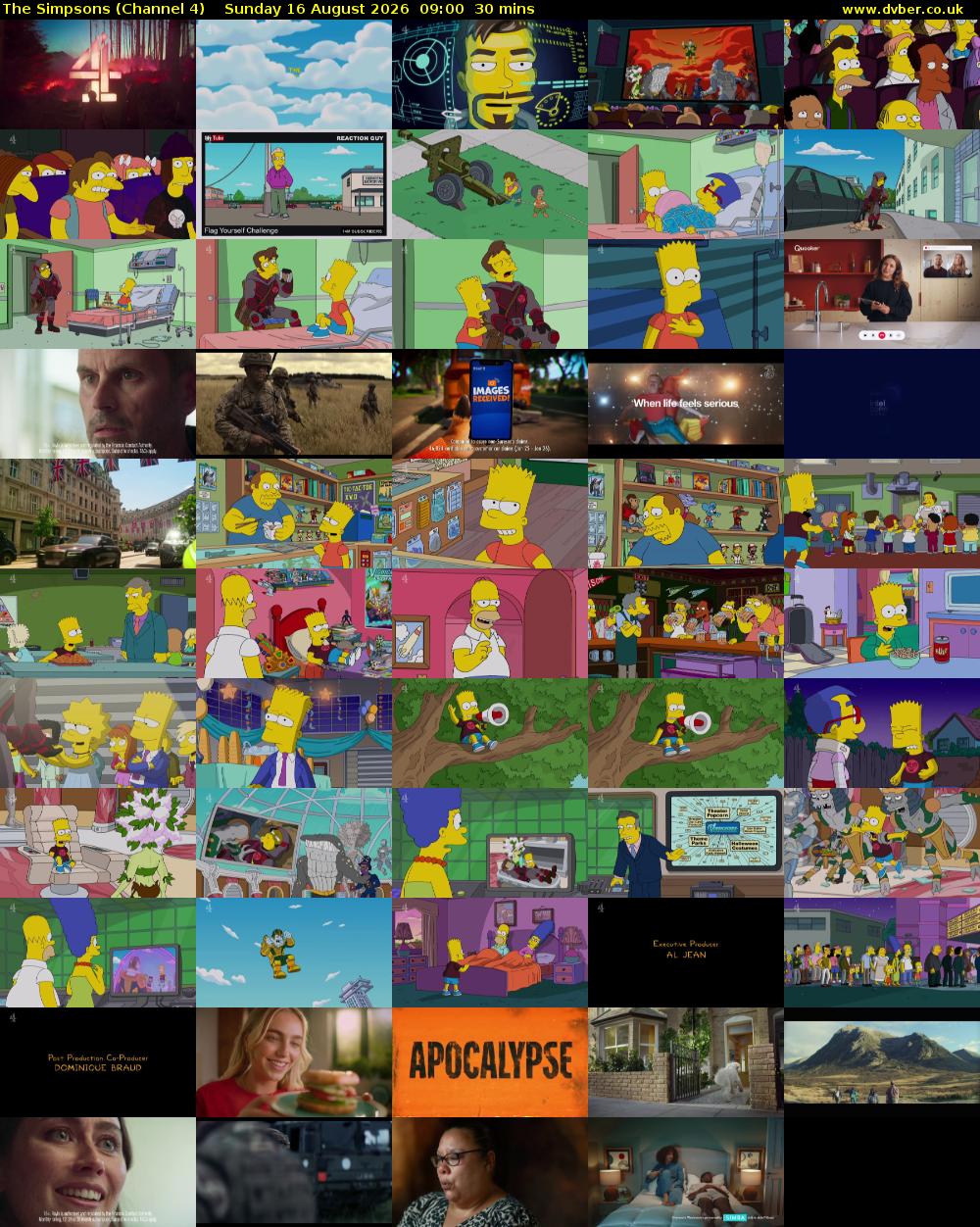 The Simpsons (Channel 4) Sunday 16 August 2026 09:00 - 09:30
