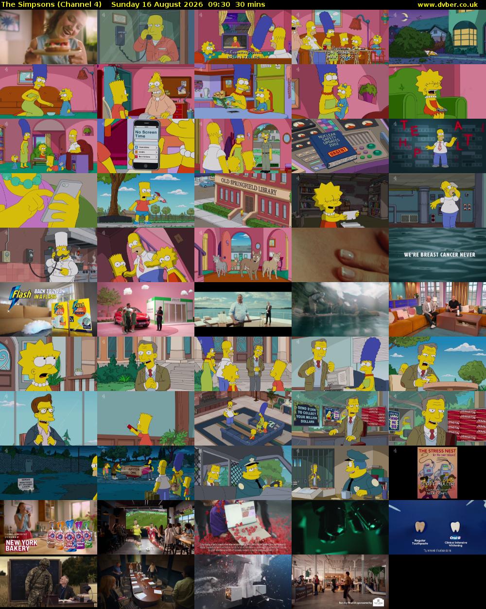 The Simpsons (Channel 4) Sunday 16 August 2026 09:30 - 10:00