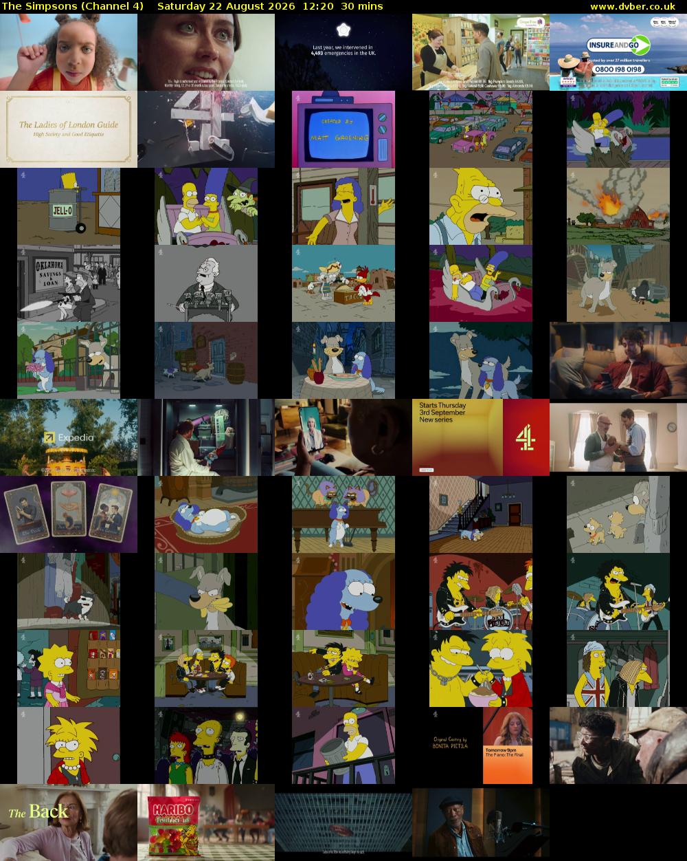 The Simpsons (Channel 4) Saturday 22 August 2026 12:20 - 12:50