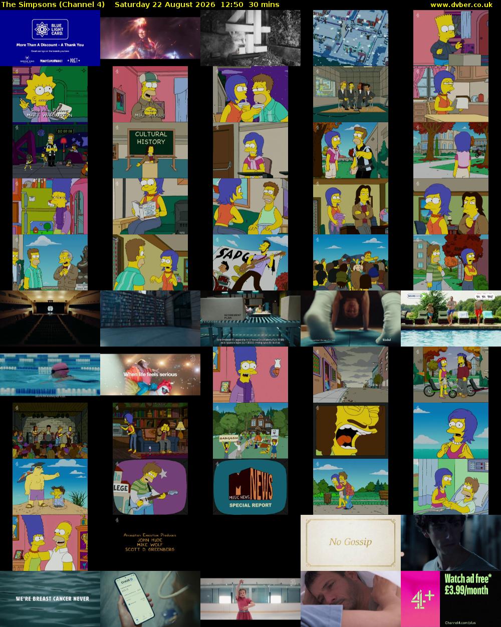 The Simpsons (Channel 4) Saturday 22 August 2026 12:50 - 13:20