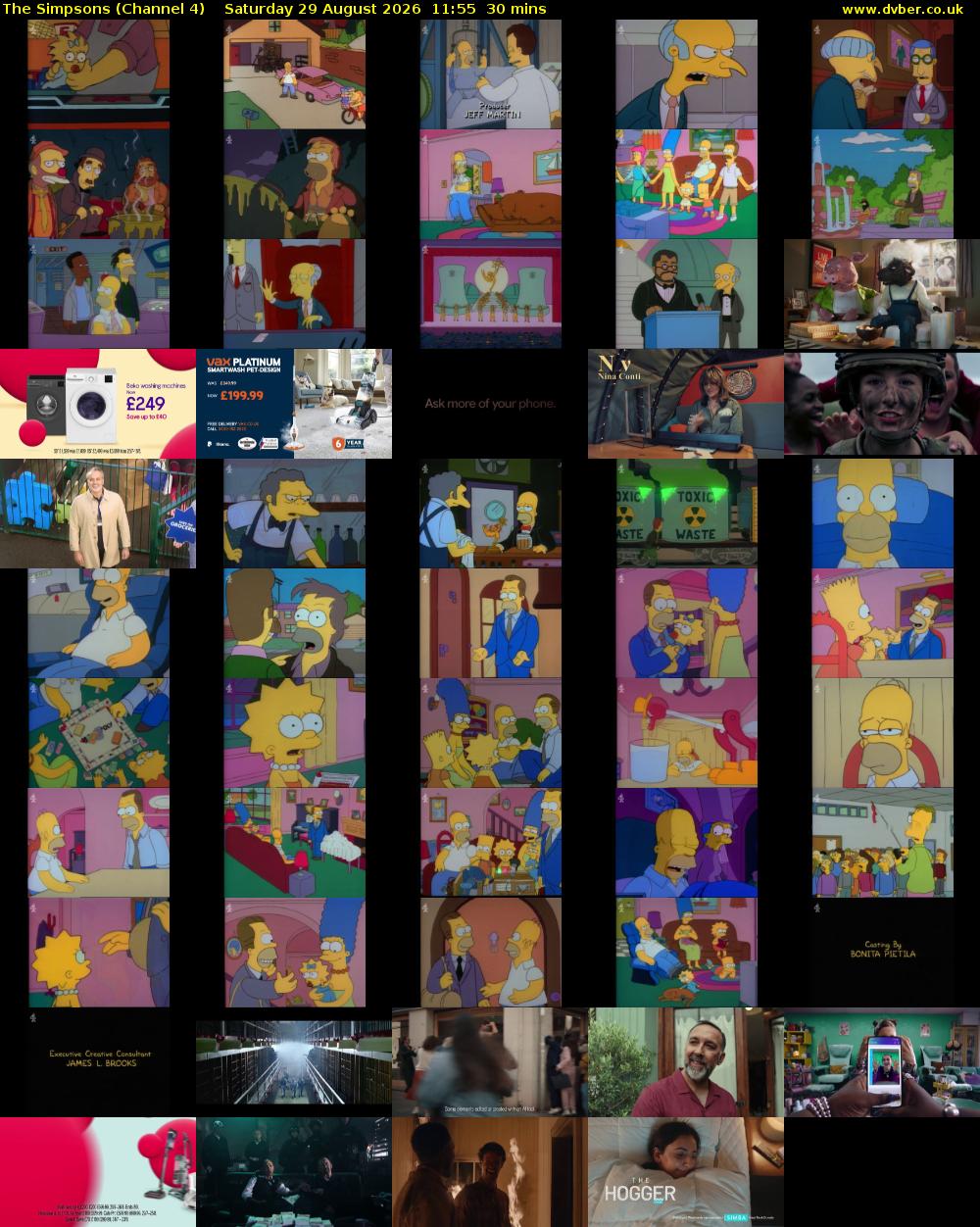 The Simpsons (Channel 4) Saturday 29 August 2026 11:55 - 12:25