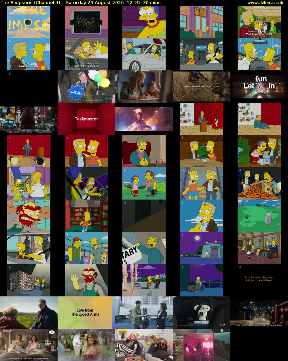 The Simpsons (Channel 4) Saturday 29 August 2026 12:25 - 12:55