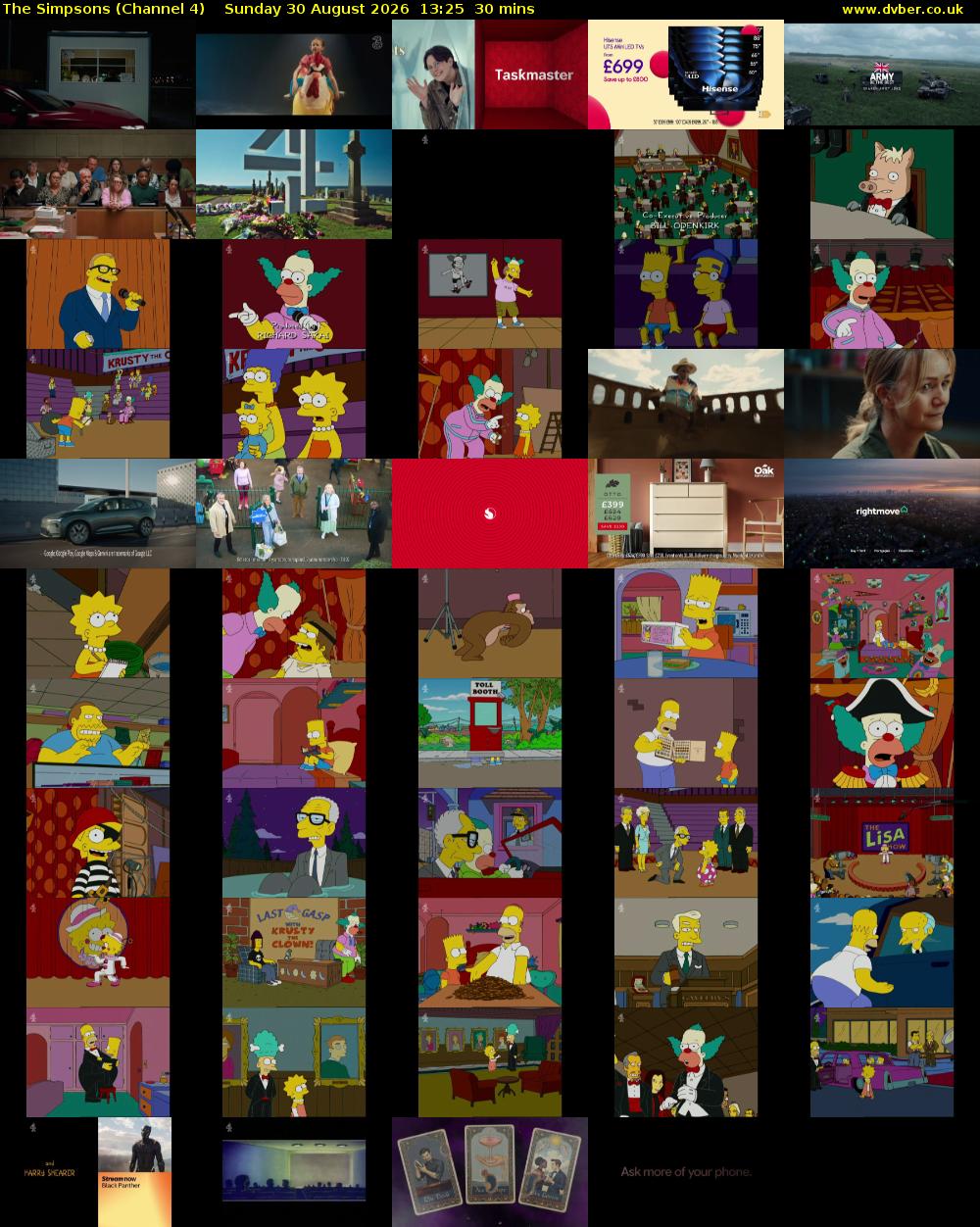 The Simpsons (Channel 4) Sunday 30 August 2026 13:25 - 13:55