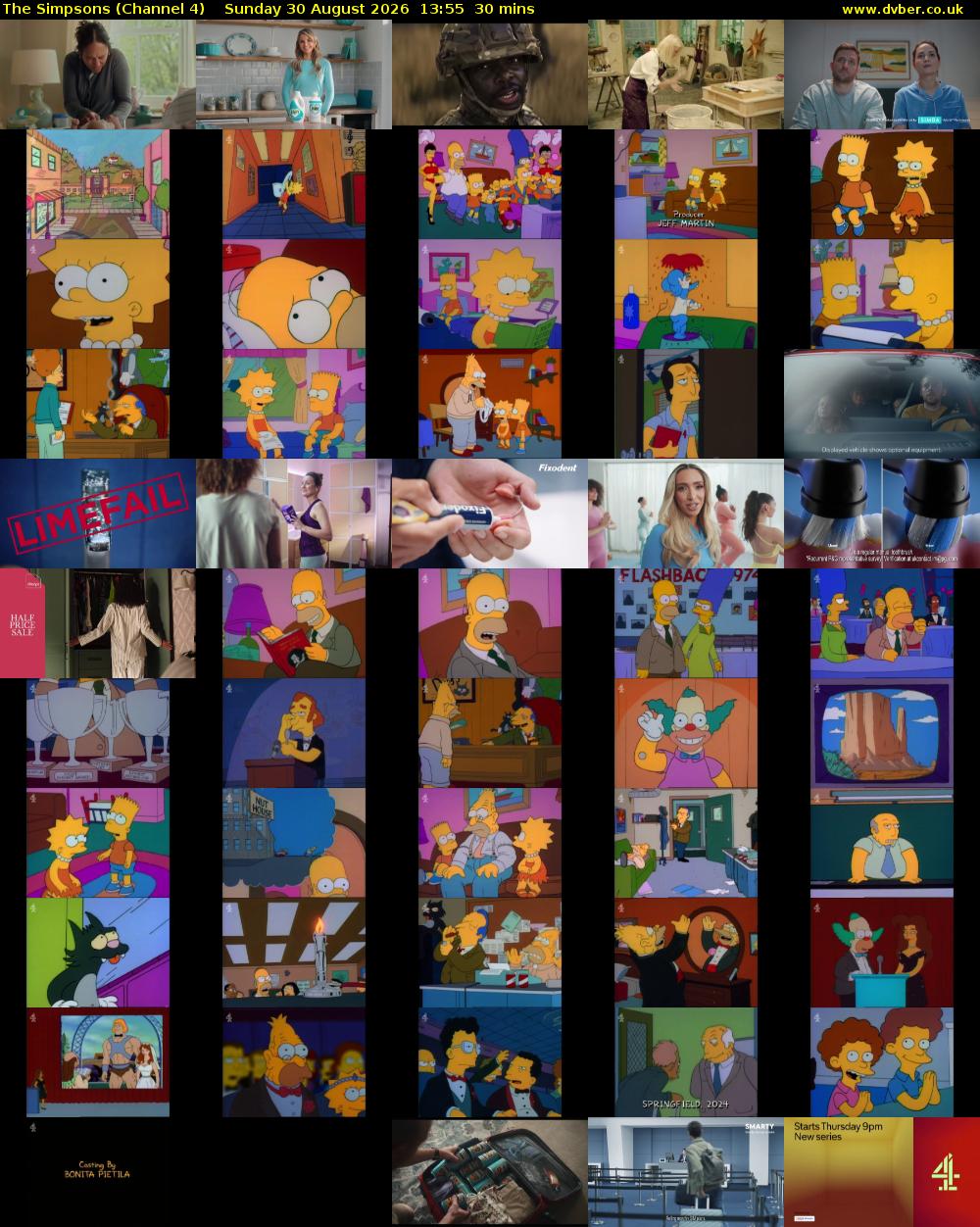The Simpsons (Channel 4) Sunday 30 August 2026 13:55 - 14:25