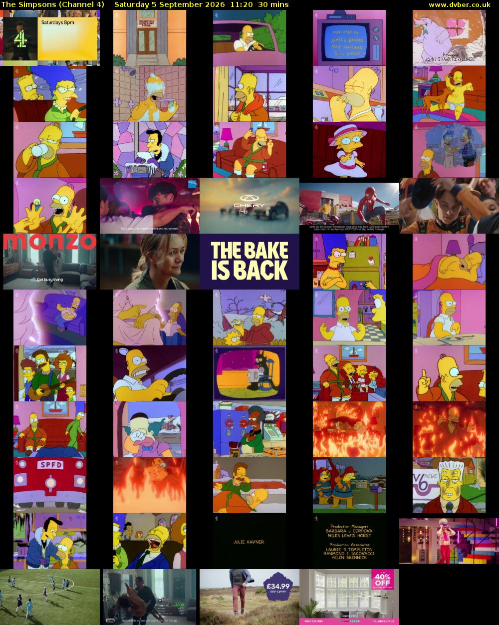 The Simpsons (Channel 4) Saturday 5 September 2026 11:20 - 11:50