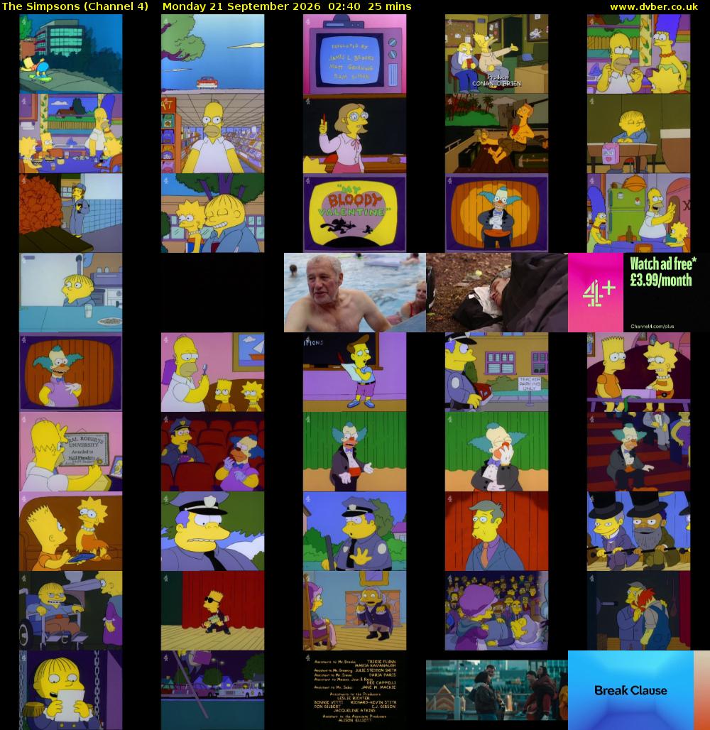 The Simpsons (Channel 4) Monday 21 September 2026 02:40 - 03:05