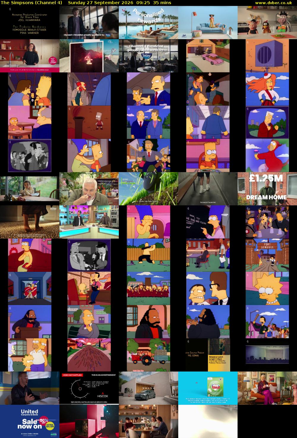 The Simpsons (Channel 4) Sunday 27 September 2026 09:25 - 10:00