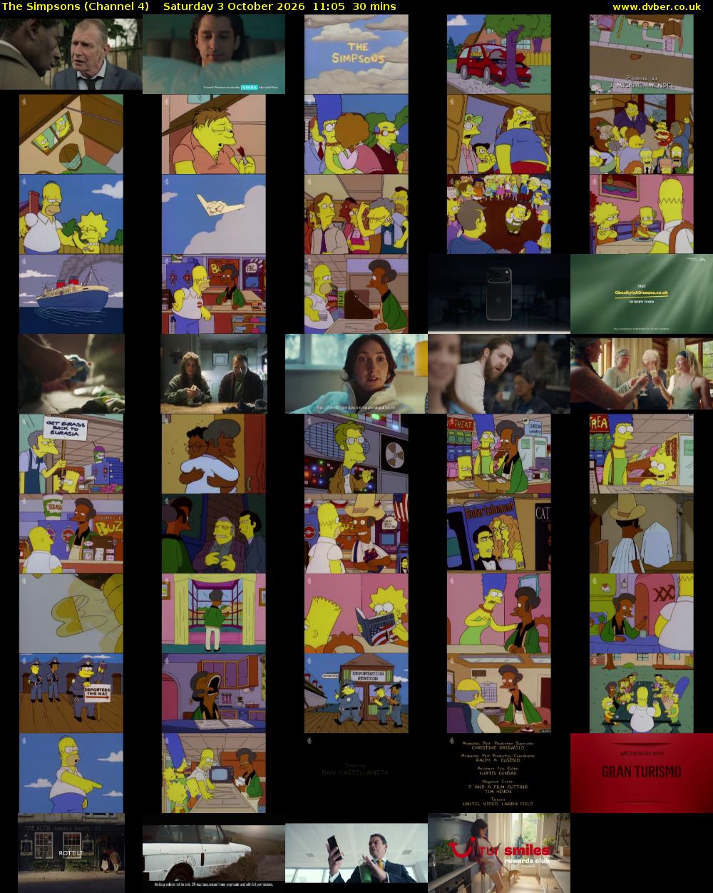 The Simpsons (Channel 4) Saturday 3 October 2026 11:05 - 11:35