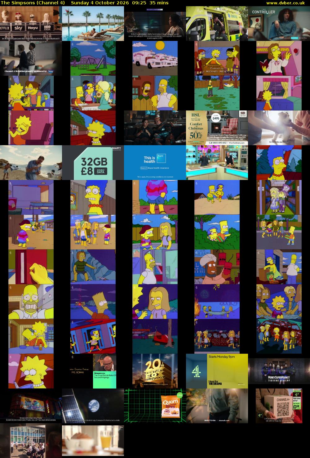 The Simpsons (Channel 4) Sunday 4 October 2026 09:25 - 10:00