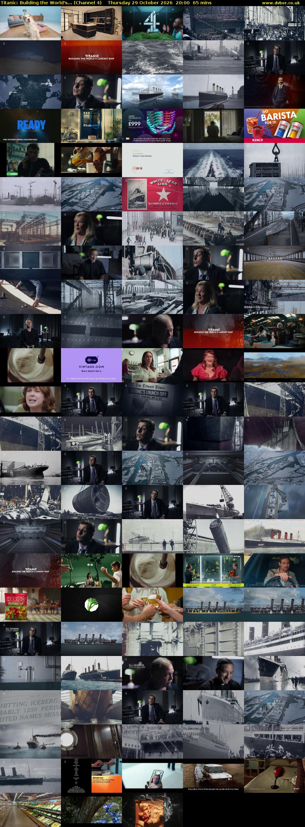 Titanic: Building the World's... (Channel 4) Thursday 29 October 2026 20:00 - 21:05