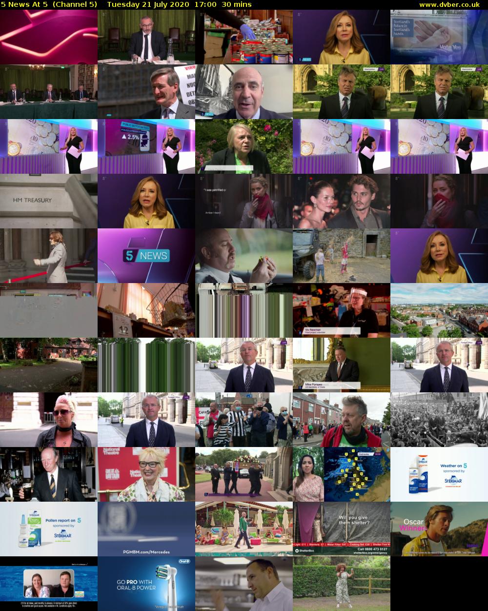 5 News At 5  (Channel 5) Tuesday 21 July 2020 17:00 - 17:30