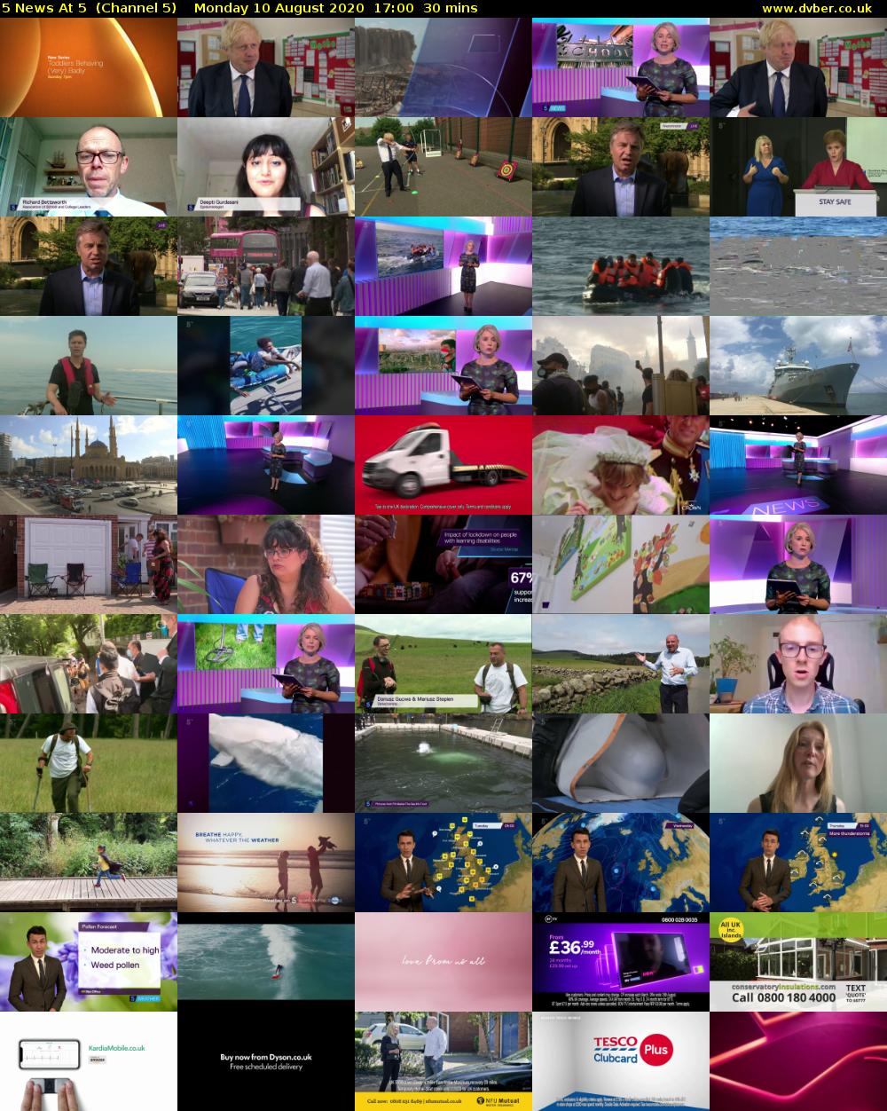 5 News At 5  (Channel 5) Monday 10 August 2020 17:00 - 17:30