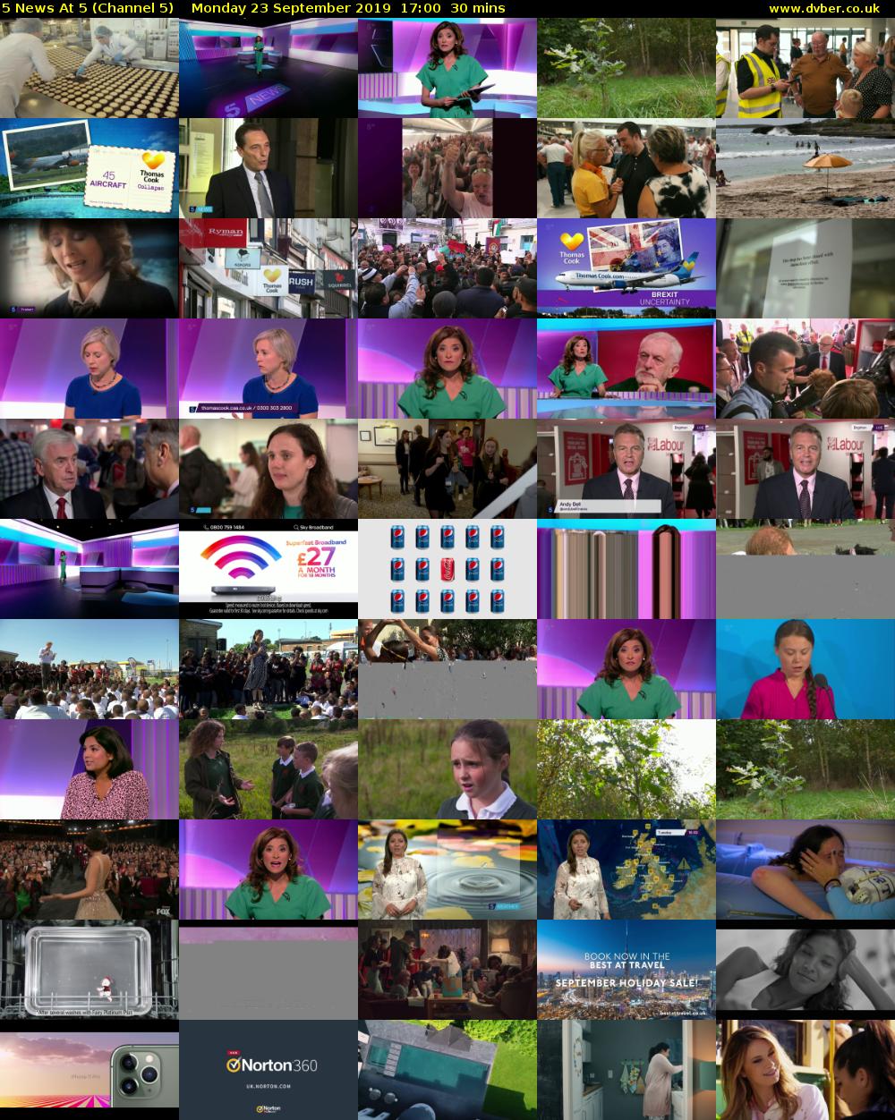 5 News At 5 (Channel 5) Monday 23 September 2019 17:00 - 17:30