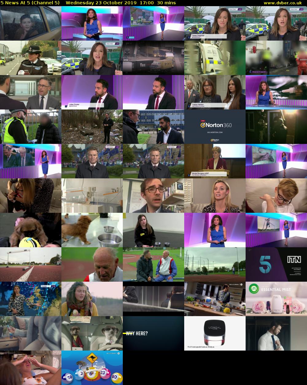 5 News At 5 (Channel 5) Wednesday 23 October 2019 17:00 - 17:30