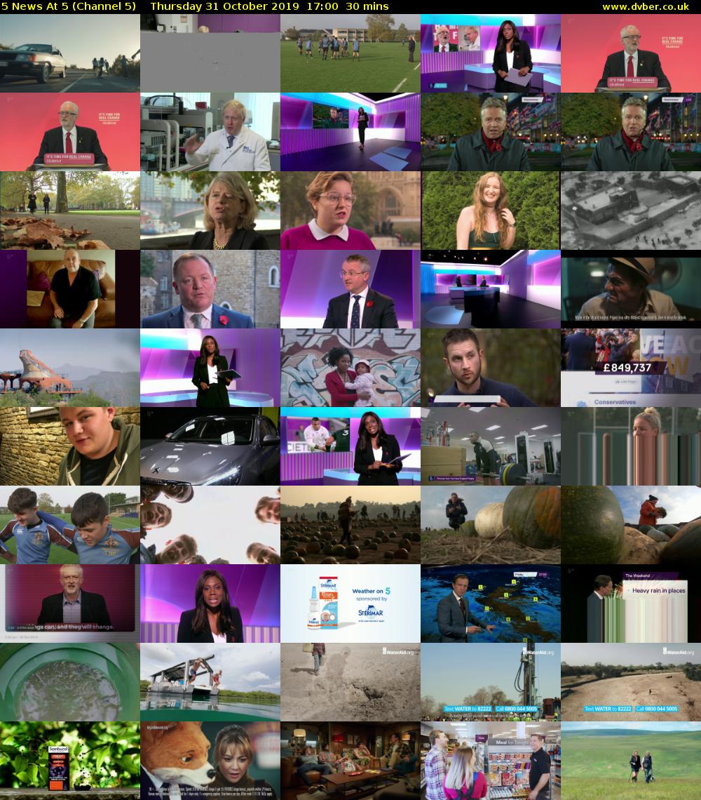 5 News At 5 (Channel 5) Thursday 31 October 2019 17:00 - 17:30