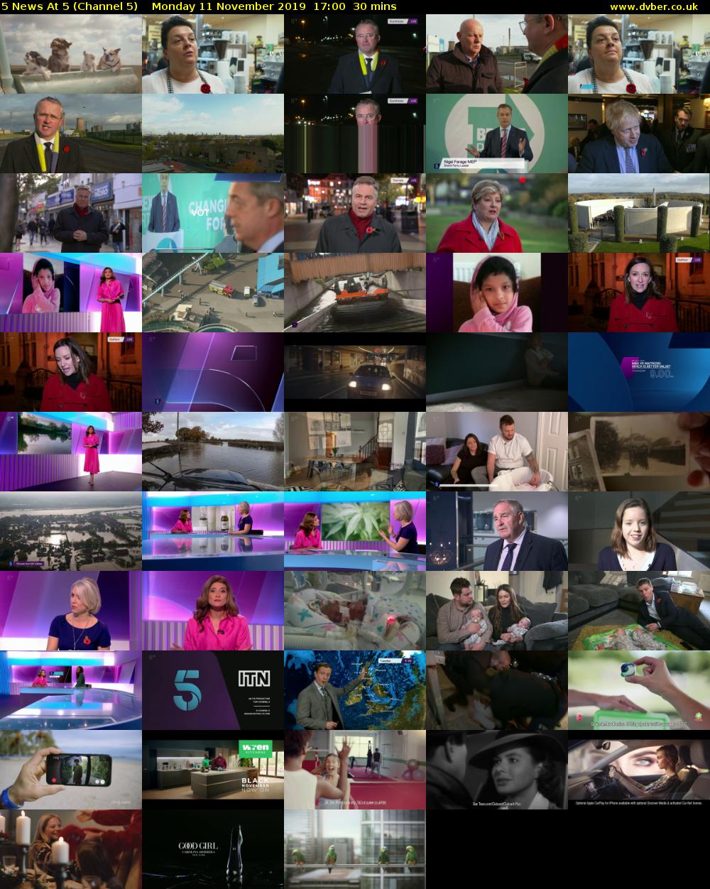 5 News At 5 (Channel 5) Monday 11 November 2019 17:00 - 17:30
