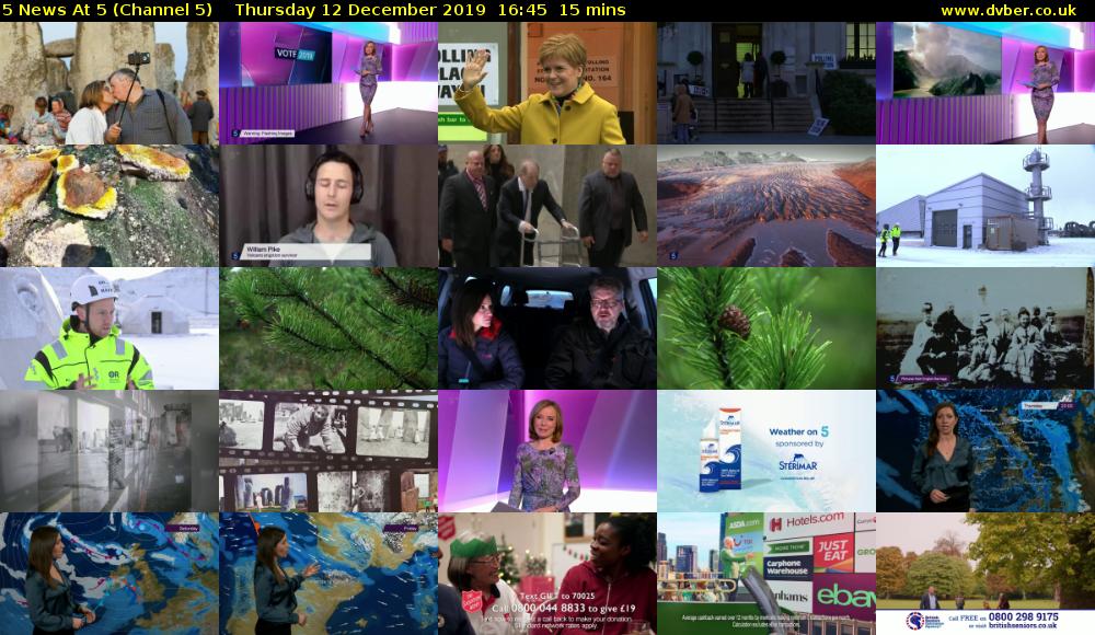 5 News At 5 (Channel 5) Thursday 12 December 2019 16:45 - 17:00