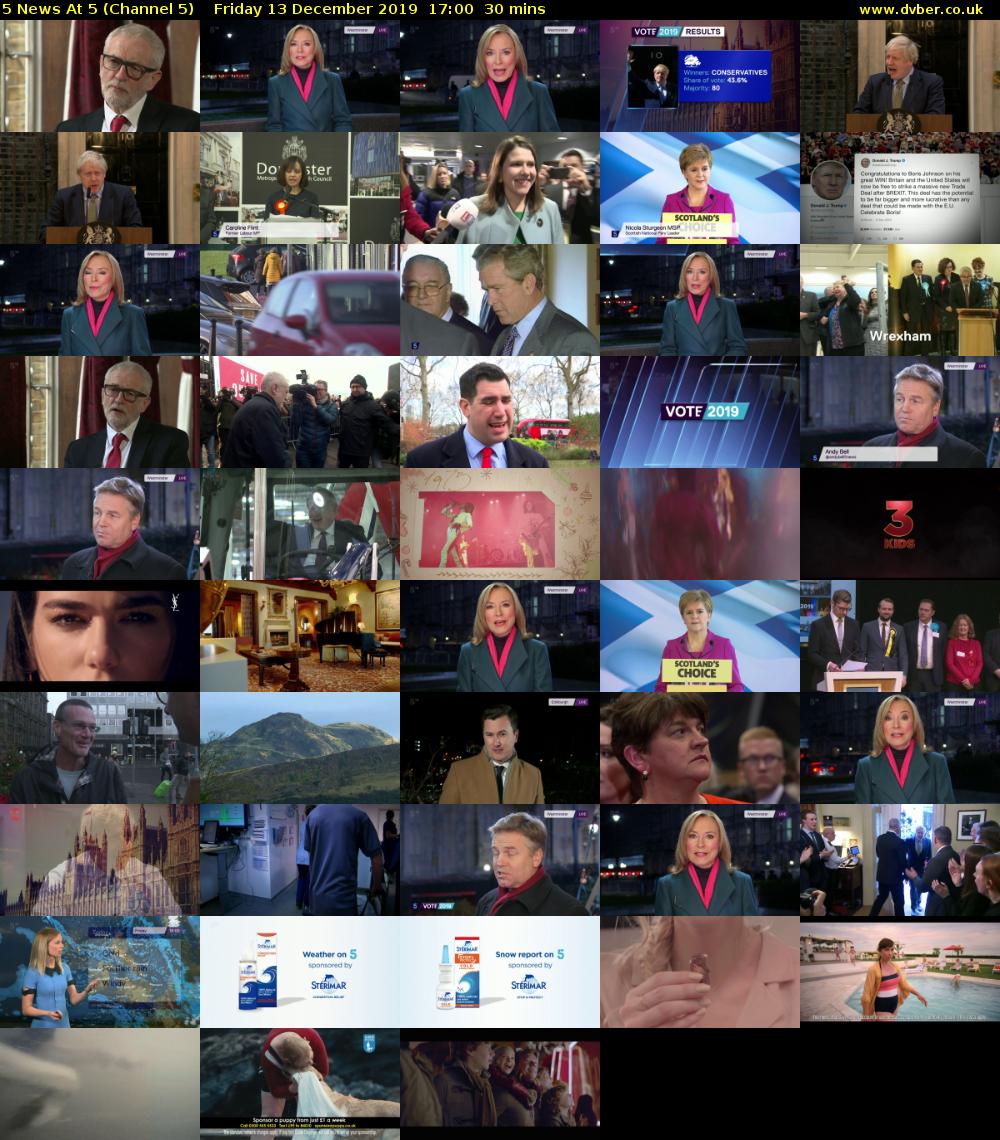 5 News At 5 (Channel 5) Friday 13 December 2019 17:00 - 17:30