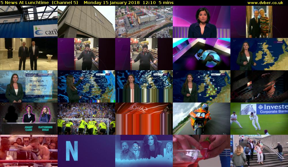 5 News At Lunchtime  (Channel 5) Monday 15 January 2018 12:10 - 12:15