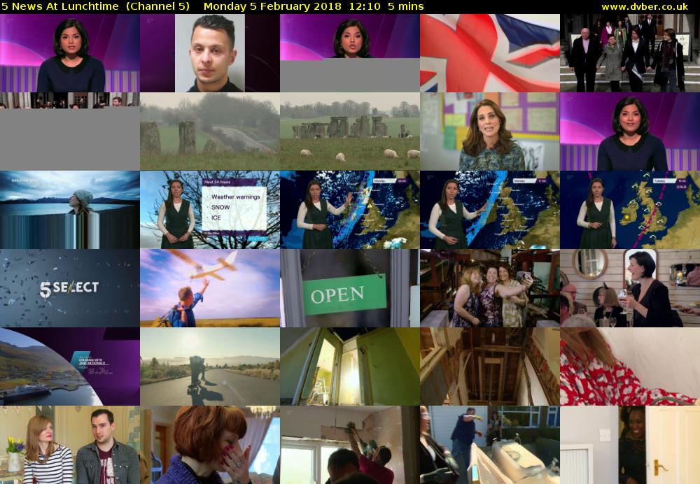 5 News At Lunchtime  (Channel 5) Monday 5 February 2018 12:10 - 12:15